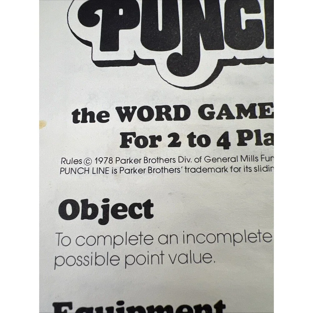 Vintage Parker Brothers Punch Line Word Game No. 106 Complete 1978